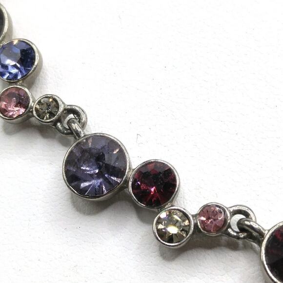 Napier Rhinestone Necklace, Silver Tone, Rhinestones Purple Blue Pink Clear, 19" - Picture 4 of 10